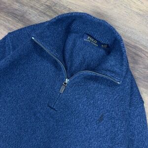 Polo Ralph Lauren Mens XL Quarter Zip Sweater Heather Navy Blue Mock Neck Knit
